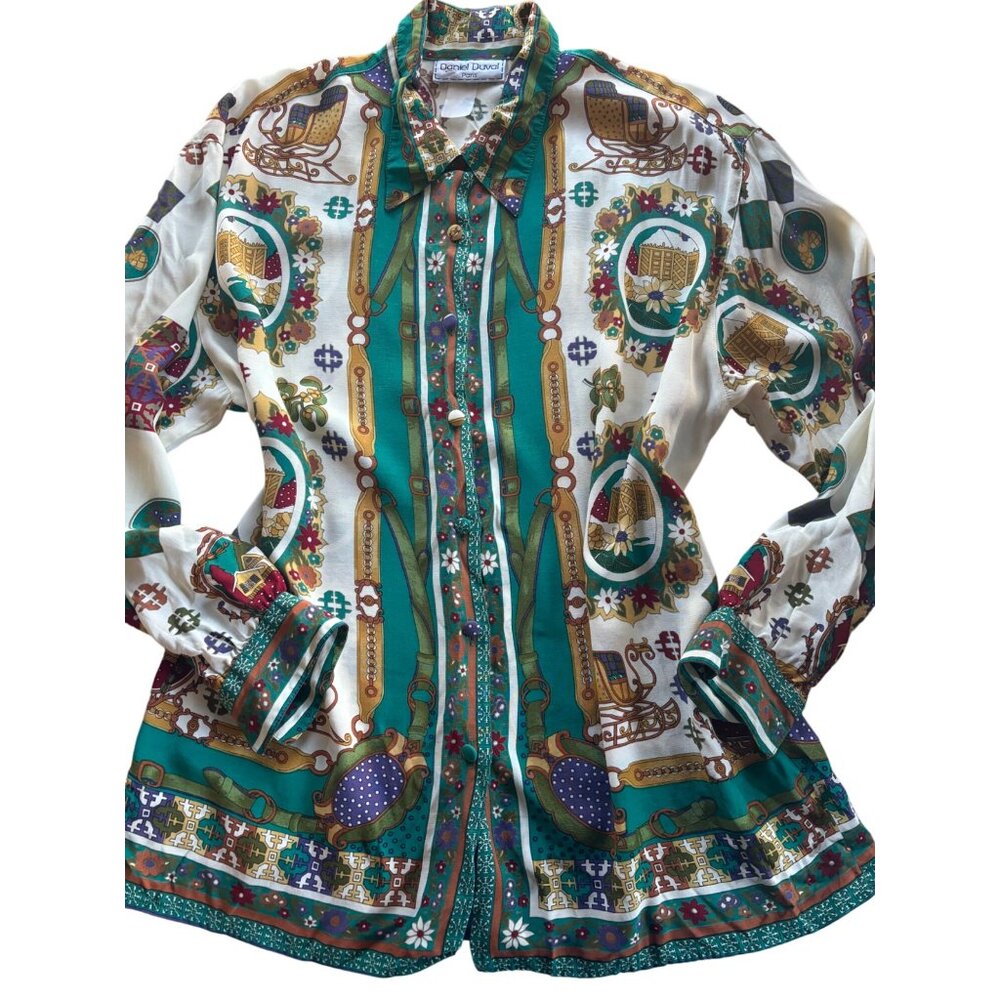 Vintage Daniel Duval Paris Multicolor Christmas Womens Blouse - Picture 10 of 10
